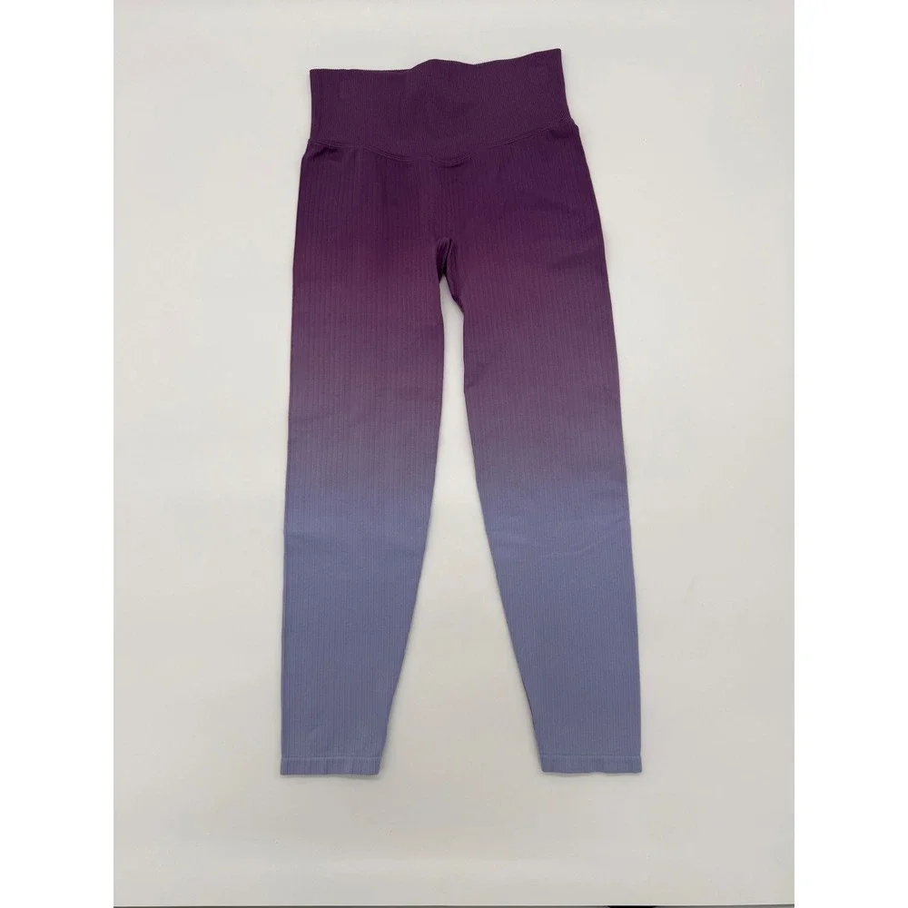 PINK Active Seamless Ribbed Ombre‎ Leggings Purple Blue High Waist Small